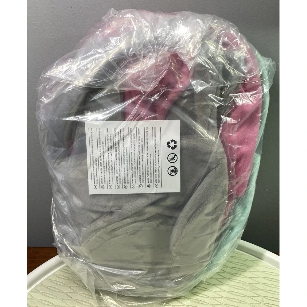 3 Pack Easter Cloth Reusable Baskets Blue/Gray/Pink Plush Basket W/Handle 12x8.5